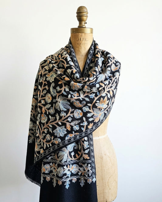 Heritage Nalki - Fine Cashmere Wool Shawl with Intricate Silk Embroidery