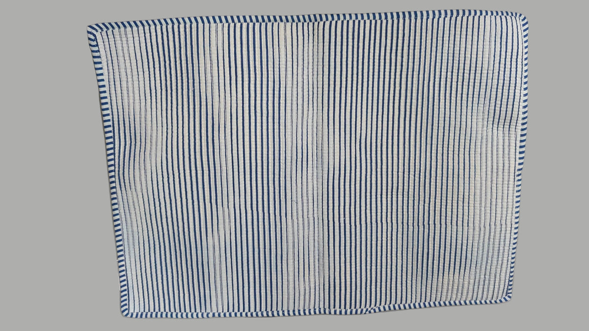 Blue Porcelain - Block Printed, Reversible, Quilted Cotton Placemats