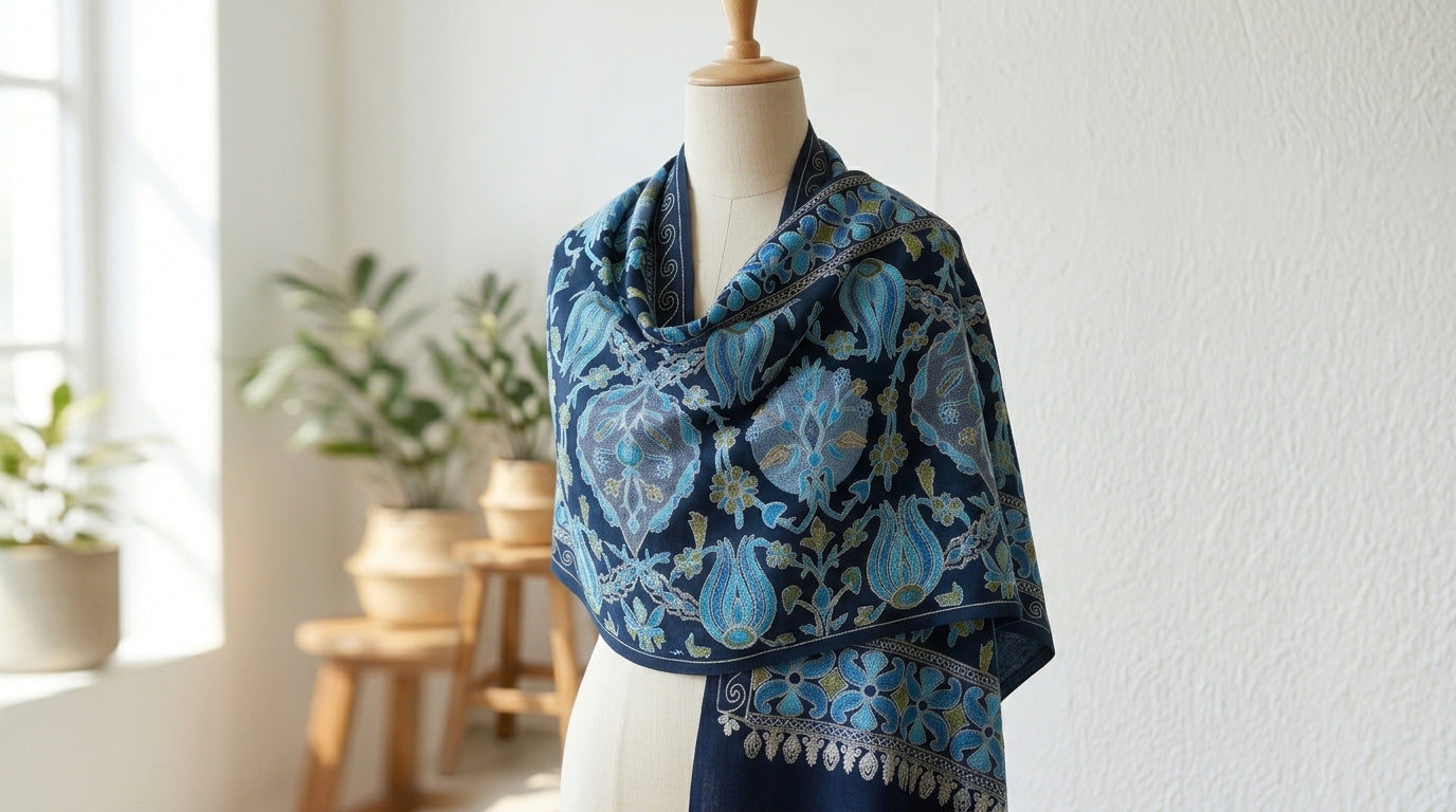 Heritage Nalki - Fine Cashmere Wool Shawl with Intricate Silk Embroidery