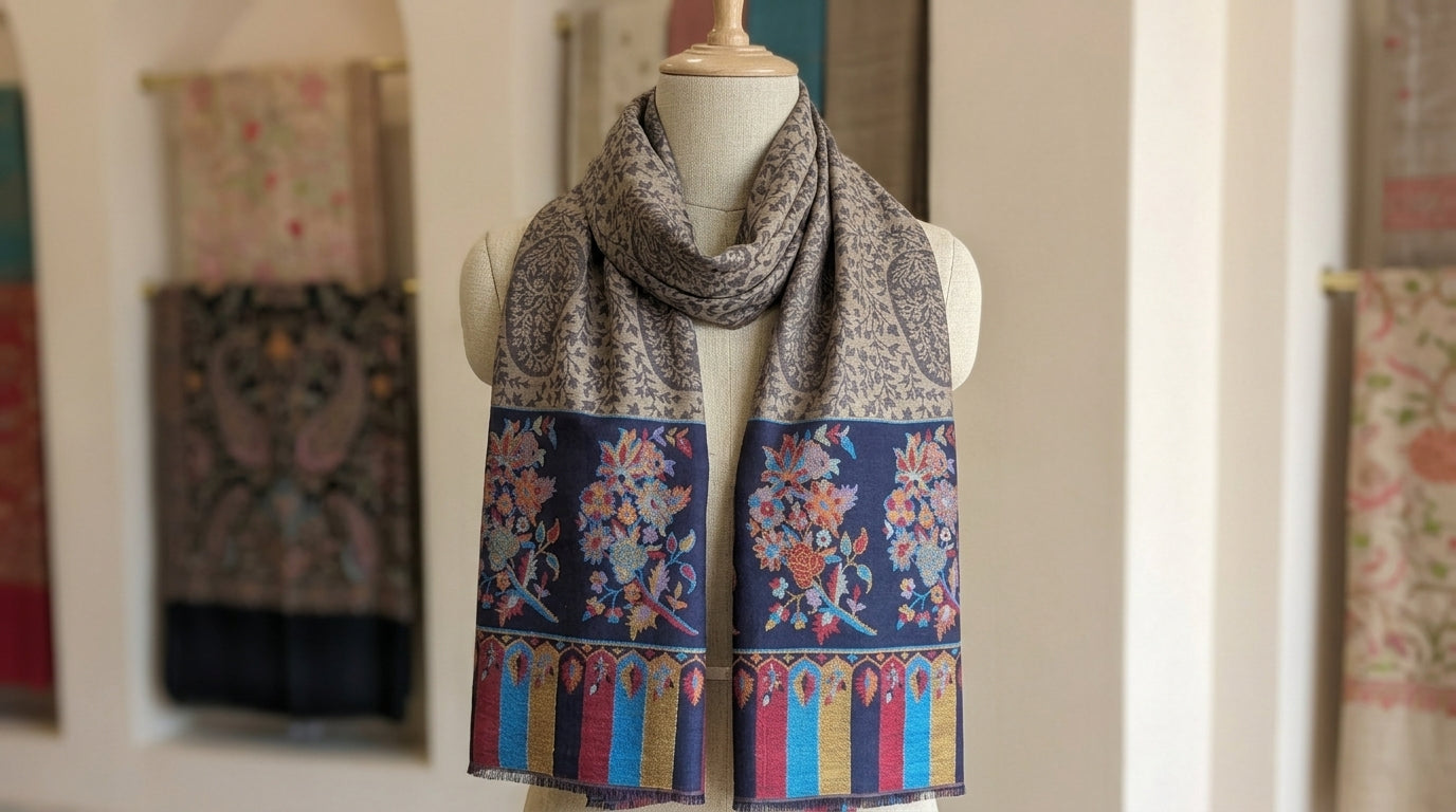 Ambi Motif - Soft Shawl with Intricate Floral Motifs in Jacquard Weave