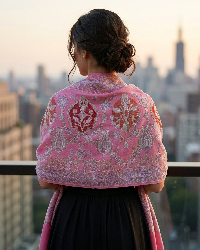 Heritage Nalki - Fine Cashmere Wool Shawl with Intricate Silk Embroidery