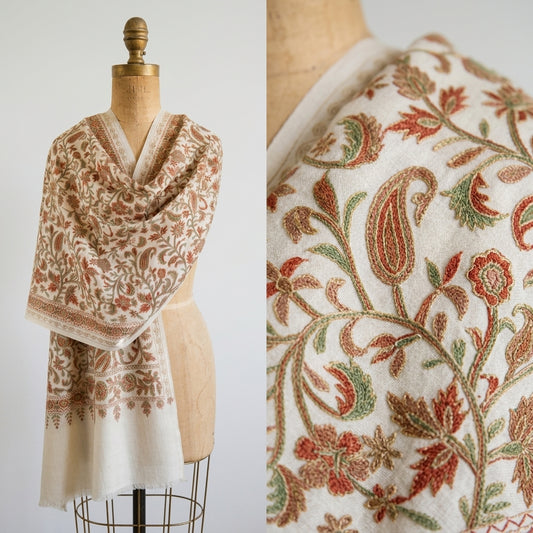 Heritage Nalki - Fine Cashmere Wool Shawl with Intricate Silk Embroidery