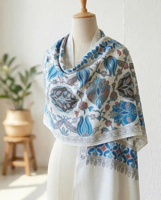 Heritage Nalki - Fine Cashmere Wool Shawl with Intricate Silk Embroidery