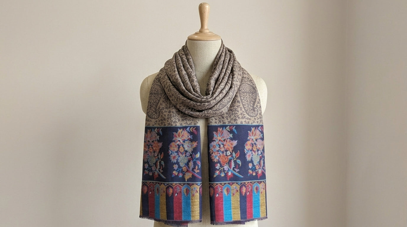 Ambi Motif - Soft Shawl with Intricate Floral Motifs in Jacquard Weave