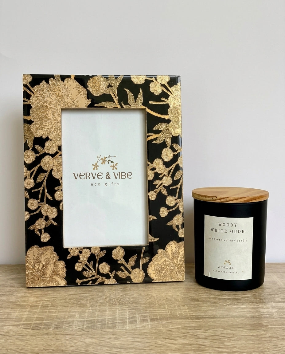 Botanique Noir - Luxe Gold Foil Accent, Handcrafted Wood Photo Frame