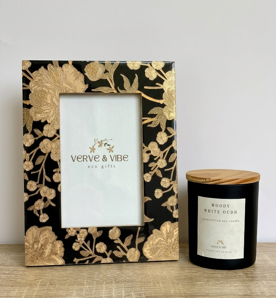 Botanique Noir - Luxe Gold Foil Accent, Handcrafted Wood Photo Frame
