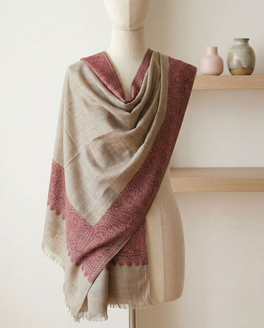 Delicate Gulnaar - Fine Cashmere Wool Shawl with Jacquard Weave