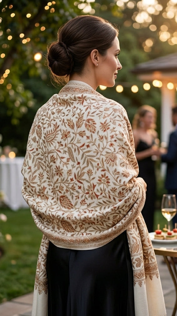 Heritage Nalki - Fine Cashmere Wool Shawl with Intricate Silk Embroidery