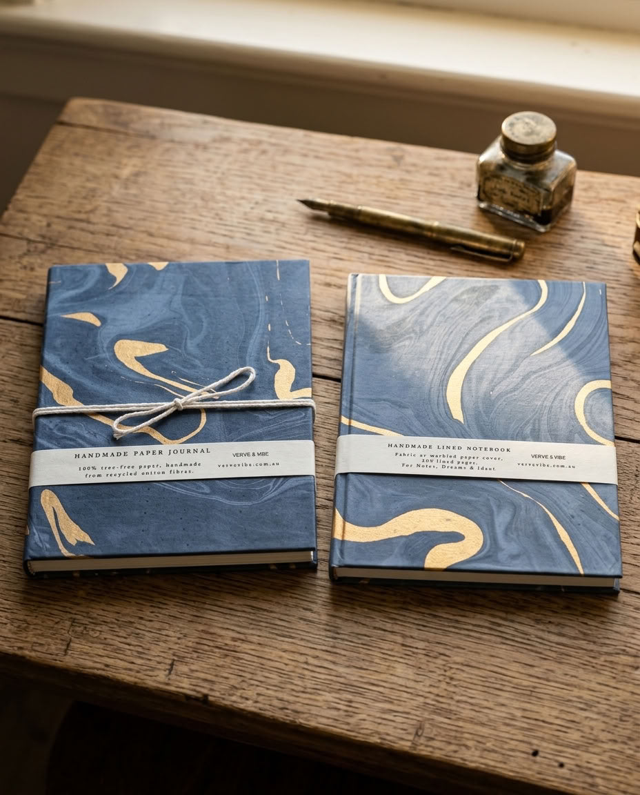 Midnight Sky - Marbled Cover, Handmade Journal & Notebook