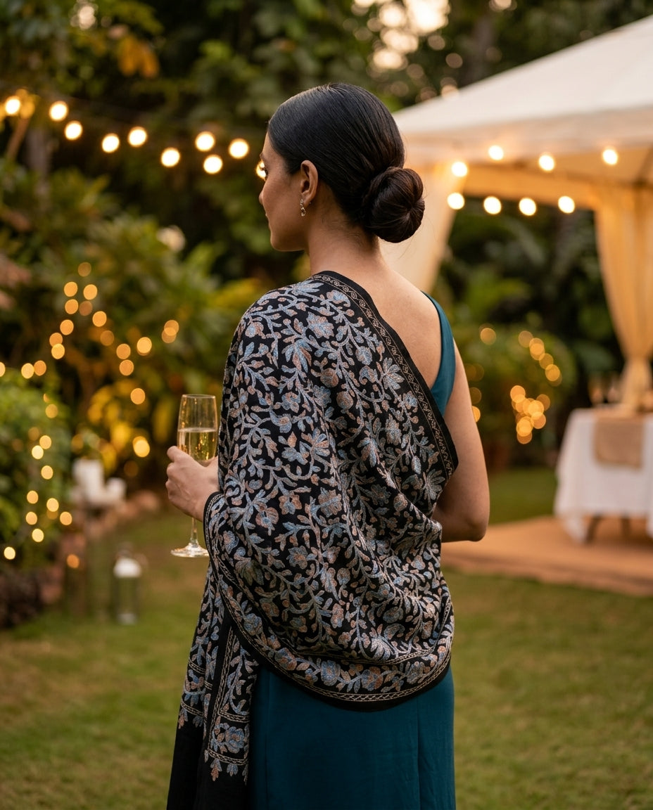 Heritage Nalki - Fine Cashmere Wool Shawl with Intricate Silk Embroidery