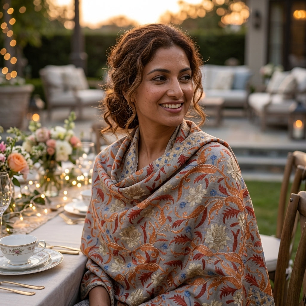 Heritage Nalki - Fine Cashmere Wool Shawl with Intricate Silk Embroidery