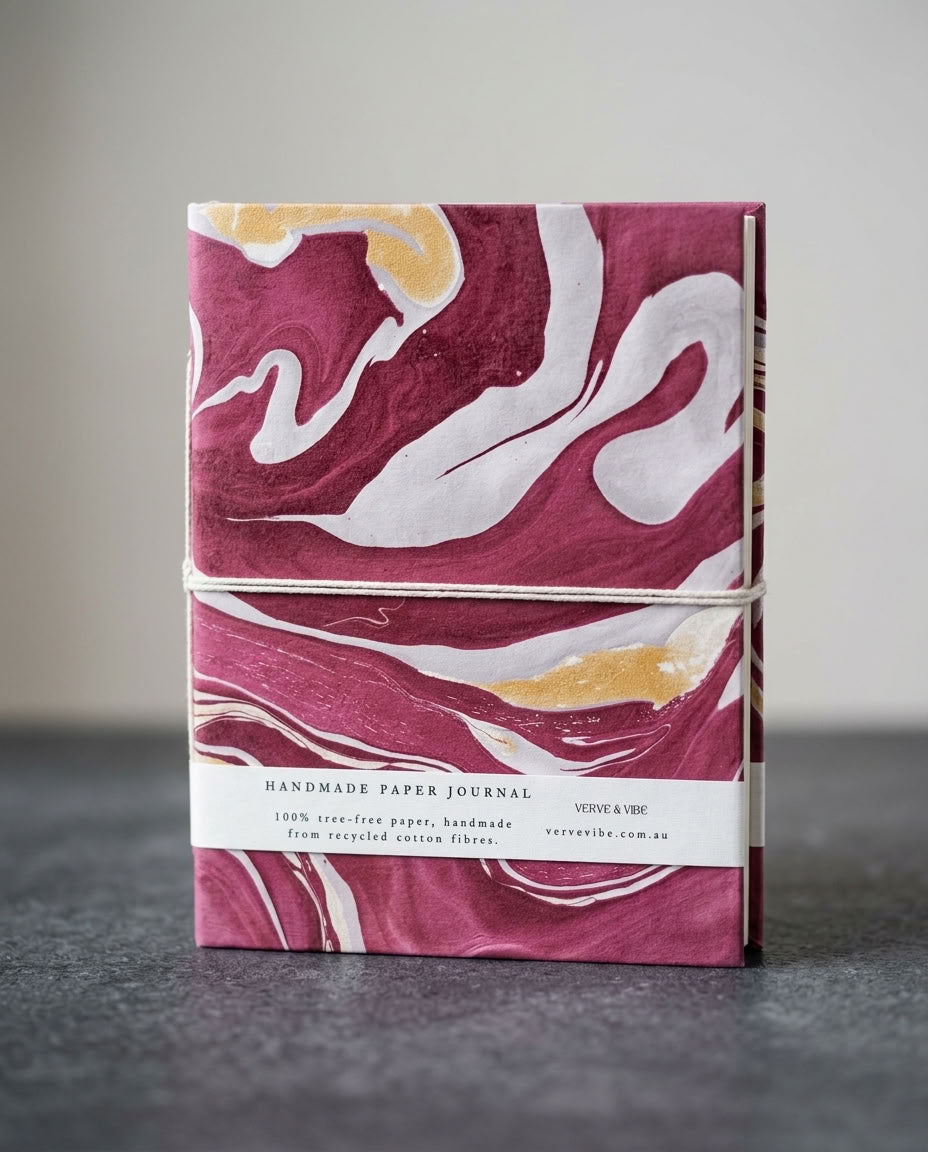 Raspberry Rouge - Marbled Cover, Handmade Journal & Notebook