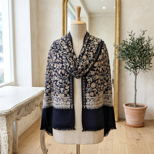 Heritage Nalki - Fine Cashmere Wool Shawl with Intricate Silk Embroidery