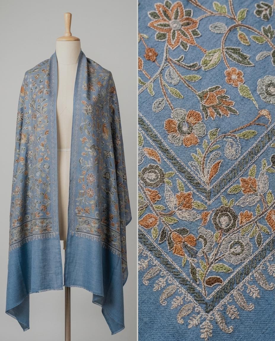 Heritage Nalki - Fine Cashmere Wool Shawl with Intricate Silk Embroidery