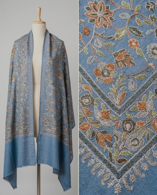 Heritage Nalki - Fine Cashmere Wool Shawl with Intricate Silk Embroidery
