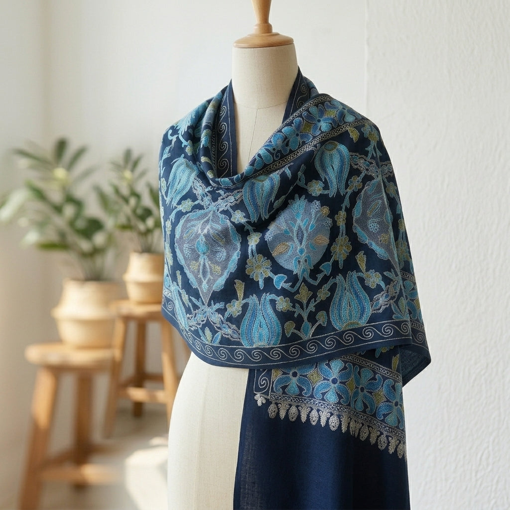 Heritage Nalki - Fine Cashmere Wool Shawl with Intricate Silk Embroidery