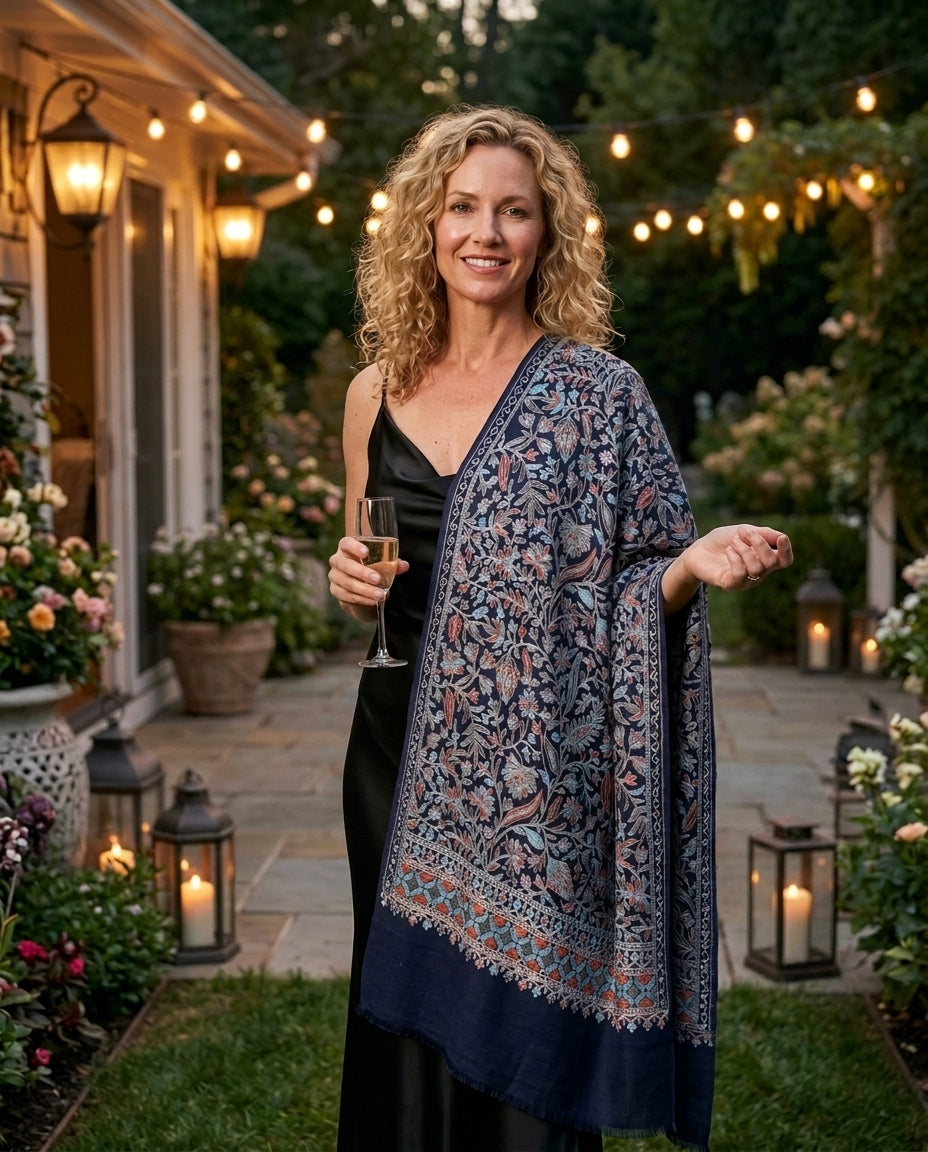 Heritage Nalki - Fine Cashmere Wool Shawl with Intricate Silk Embroidery