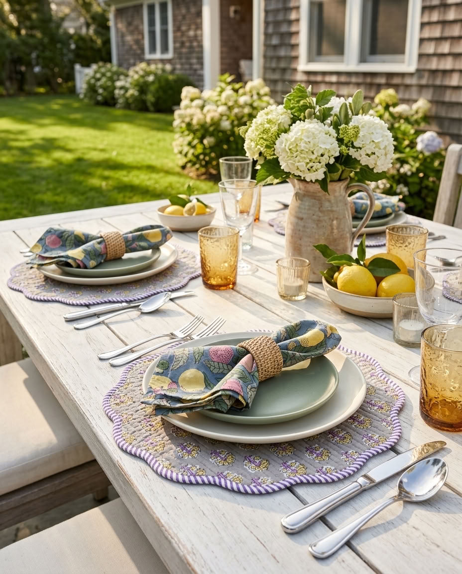Lemon & Leaf - Hand-block Printed, Soft Cotton Napkins