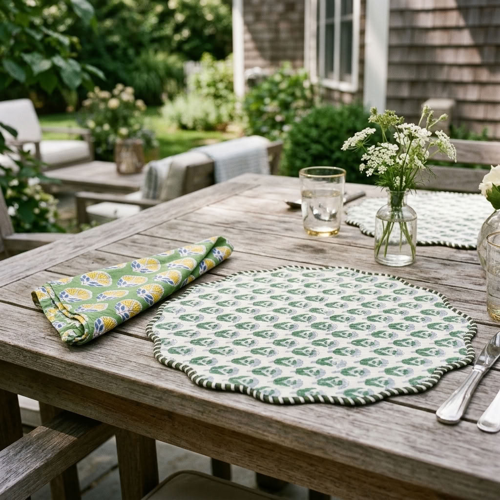 Daffodil Garden - Hand-block Printed, Soft Cotton Napkins