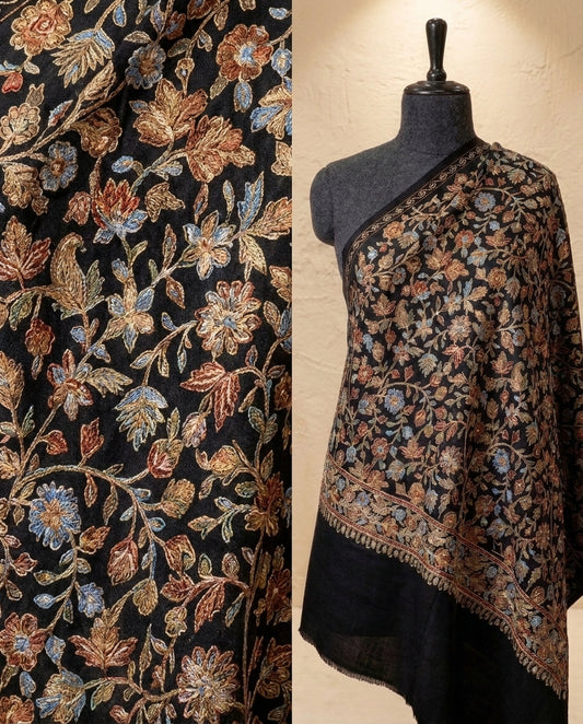 Heritage Nalki - Fine Cashmere Wool Shawl with Intricate Silk Embroidery