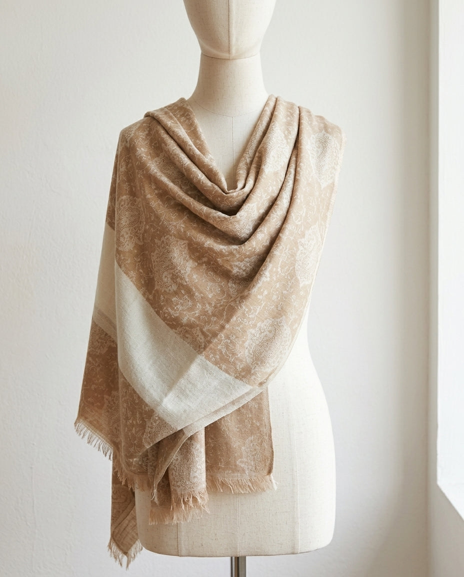 Elegant Eira - Fine Cashmere Wool Shawl with Jacquard Weave
