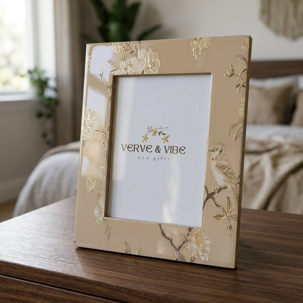 Gilded Latte - Luxe Gold Foil Accent, Handcrafted Wood Photo Frame
