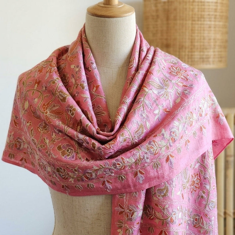 Heritage Nalki - Fine Cashmere Wool Shawl with Intricate Silk Embroidery