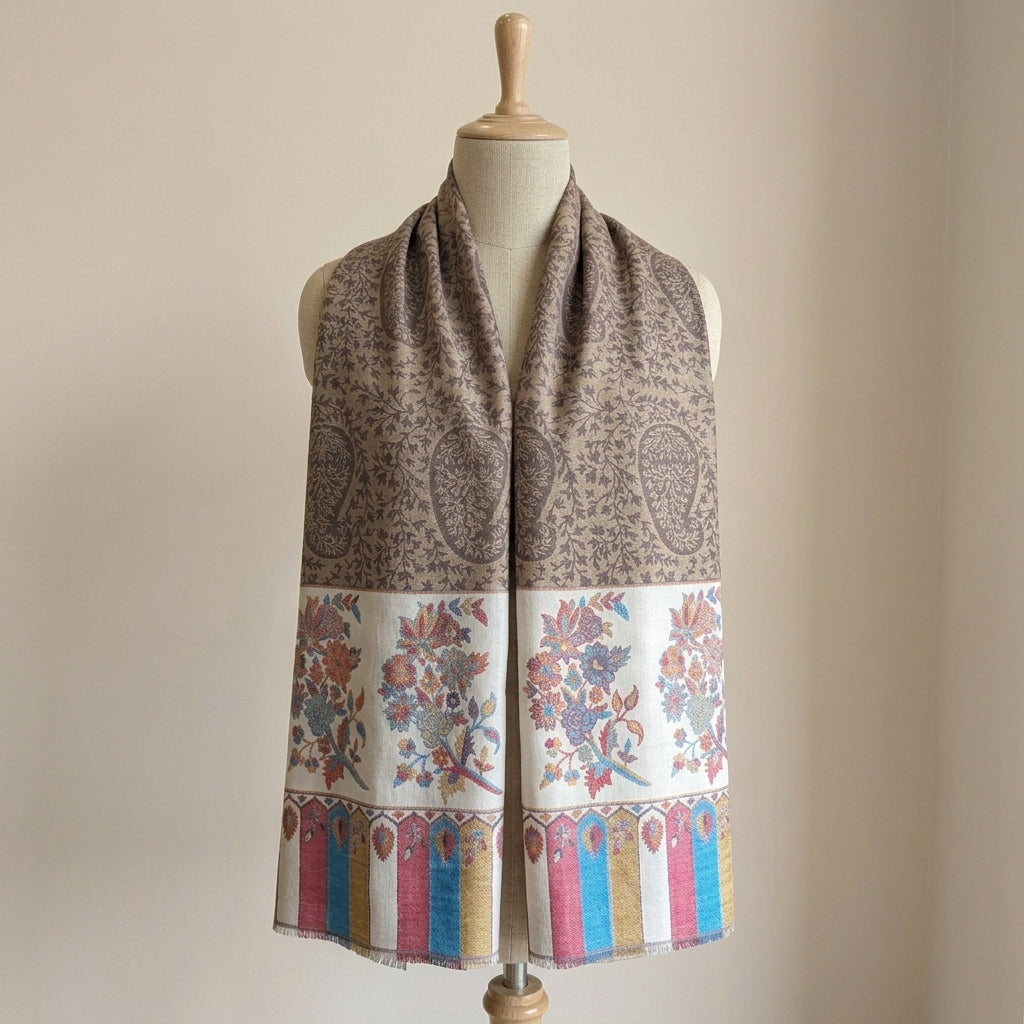 Ambi Motif - Soft Shawl with Intricate Floral Motifs in Jacquard Weave