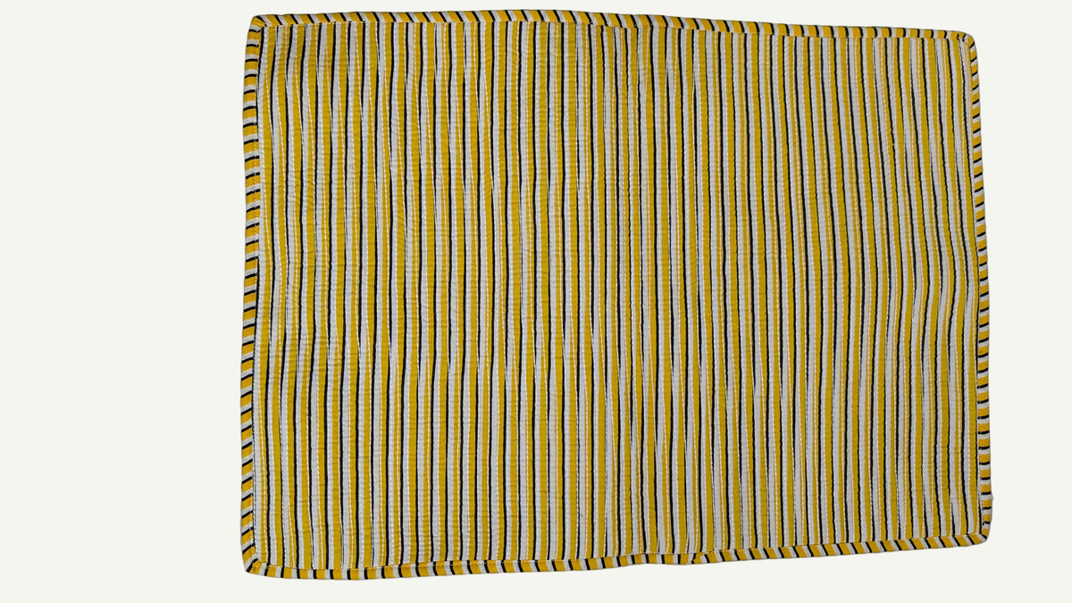 Sunshine Parterre - Block Printed, Reversible, Quilted Cotton Placemats
