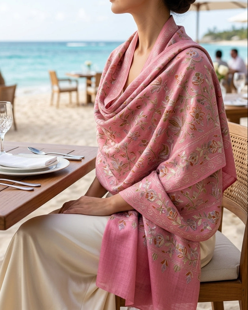 Heritage Nalki - Fine Cashmere Wool Shawl with Intricate Silk Embroidery