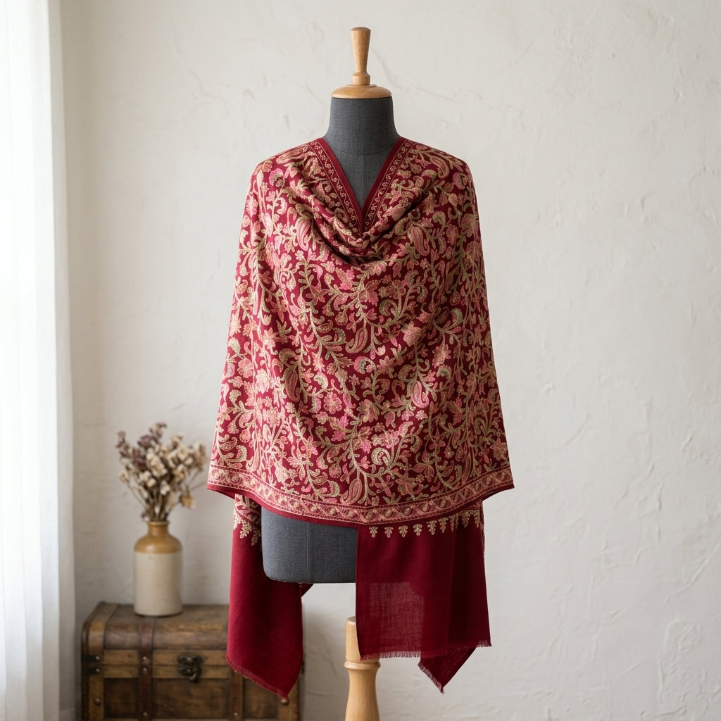 Heritage Nalki - Fine Cashmere Wool Shawl with Intricate Silk Embroidery