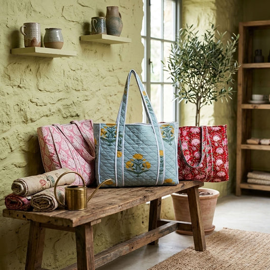 Tote & Bloom - Hand Block Printed Quilted Cotton Totes