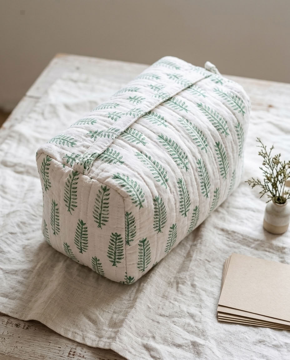 The Mélange - Hand-block Printed Quilted Makeup Bag | Cosmetic Pouch