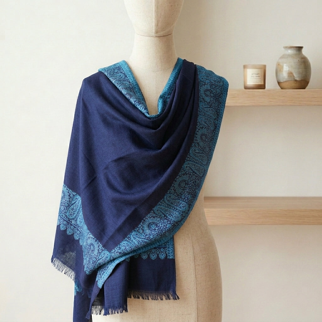 Delicate Gulnaar - Fine Cashmere Wool Shawl with Jacquard Weave
