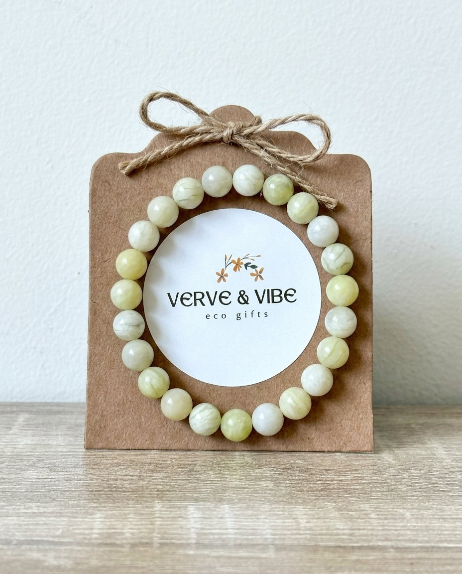 Nephrite Jade, Ivory Green - Semi Precious Stone Bracelet