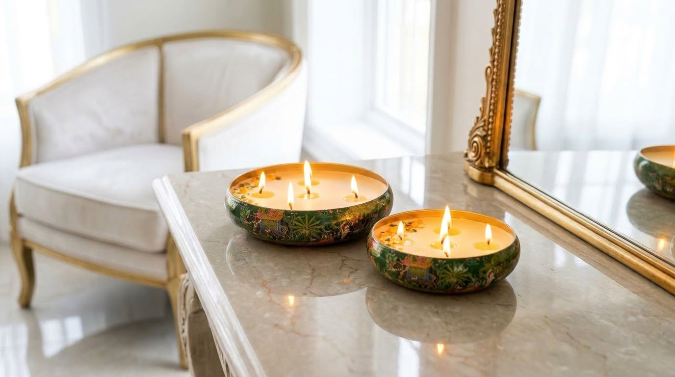 Emerald Glow - Luxe Soy Candle in Handcrafted Metal Urli Bowl