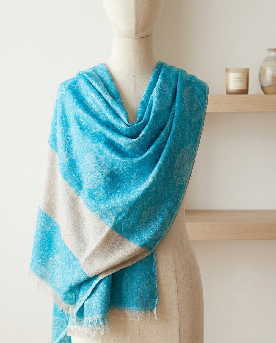 Elegant Eira - Fine Cashmere Wool Shawl with Jacquard Weave