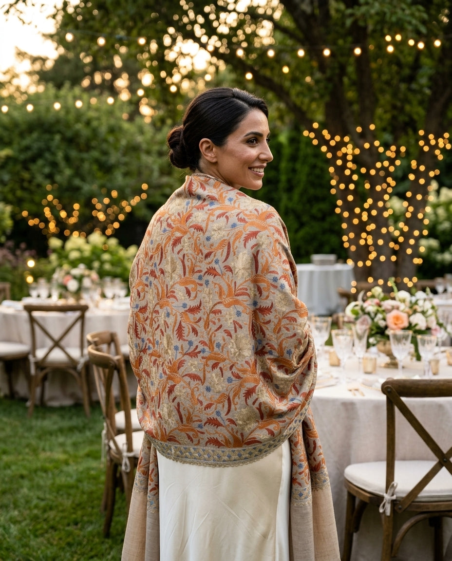 Heritage Nalki - Fine Cashmere Wool Shawl with Intricate Silk Embroidery