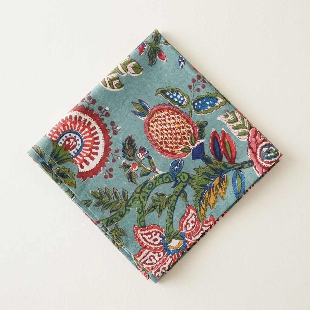 Garden Rhapsody - Block Printed, Reversible, Quilted Cotton Placemats