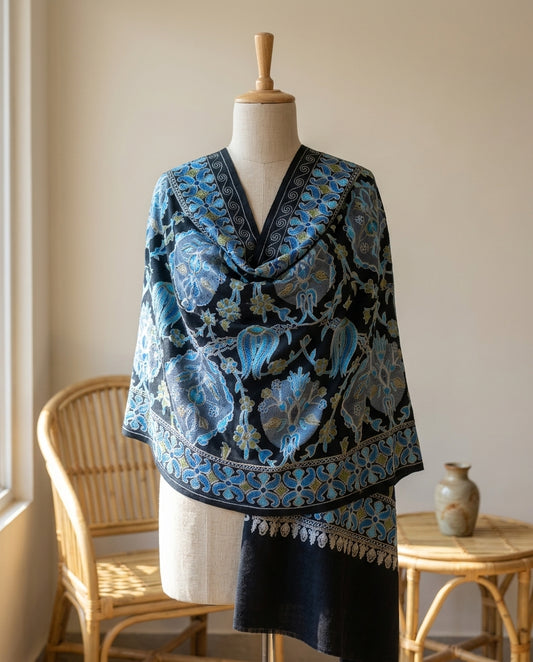 Heritage Nalki - Fine Cashmere Wool Shawl with Intricate Silk Embroidery
