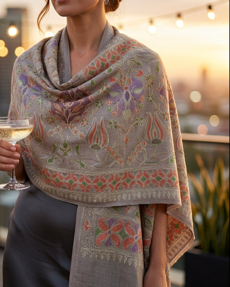 Heritage Nalki - Fine Cashmere Wool Shawl with Intricate Silk Embroidery
