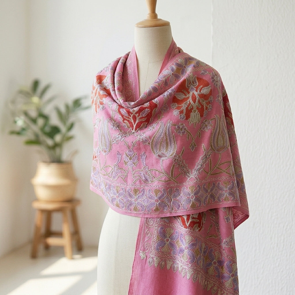 Heritage Nalki - Fine Cashmere Wool Shawl with Intricate Silk Embroidery