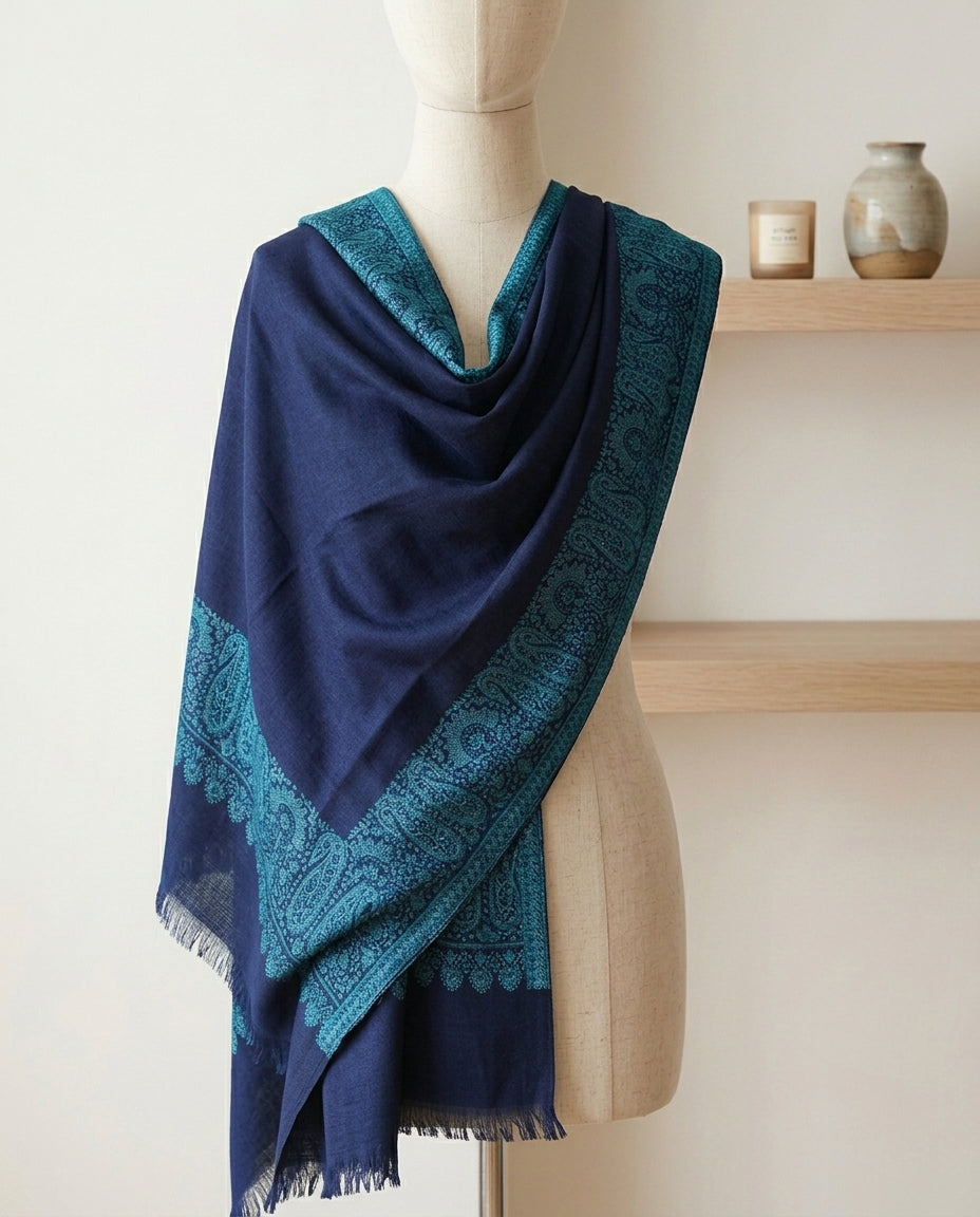 Delicate Gulnaar - Fine Cashmere Wool Shawl with Jacquard Weave