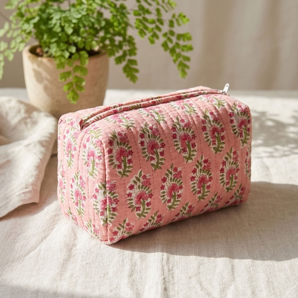 The Mélange - Hand-block Printed Quilted Makeup Bag | Cosmetic Pouch