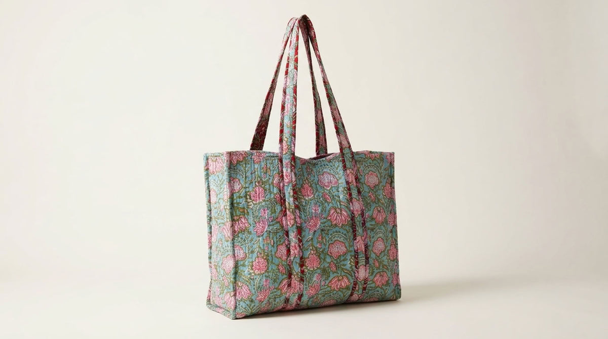 The Mélange - Hand-block Printed Quilted Cotton Tote