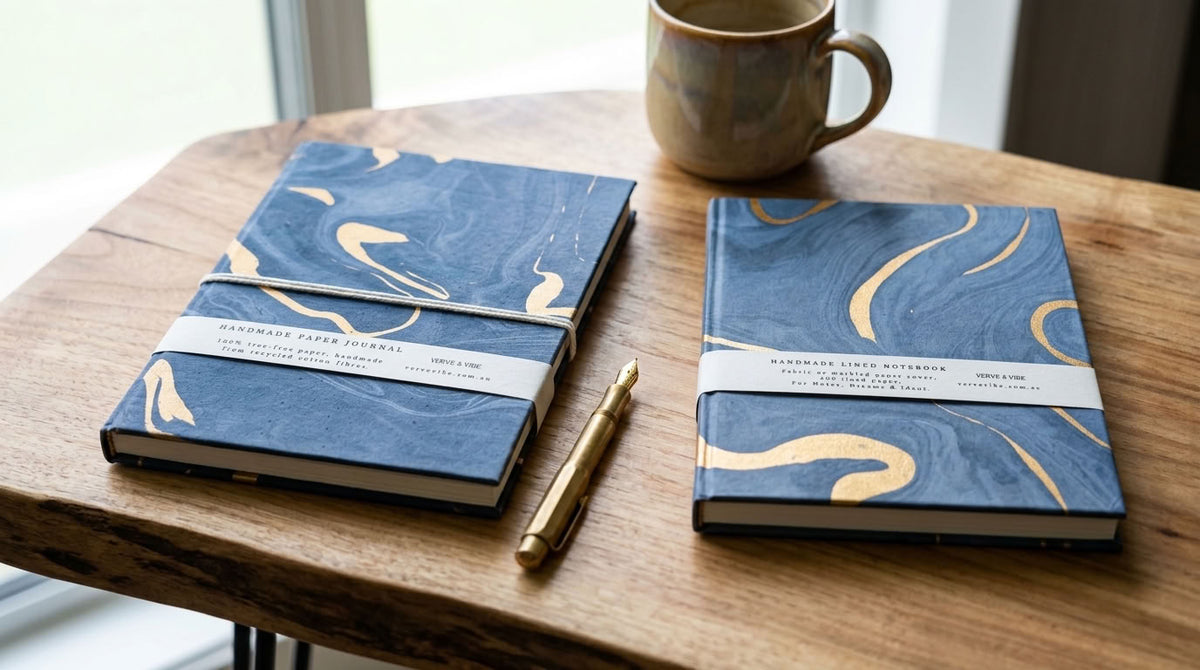Midnight Sky - Marbled Cover, Handmade Journal & Notebook