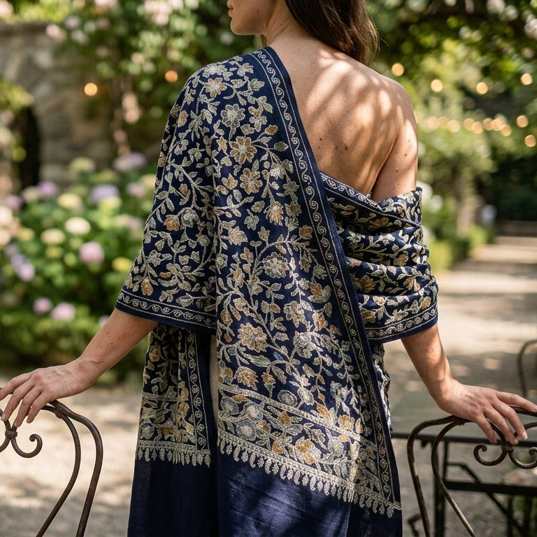 Heritage Nalki - Fine Cashmere Wool Shawl with Intricate Silk Embroidery