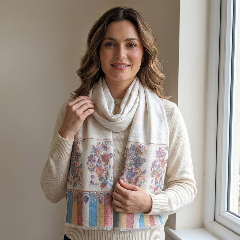 Ambi Motif - Soft Shawl with Intricate Floral Motifs in Jacquard Weave