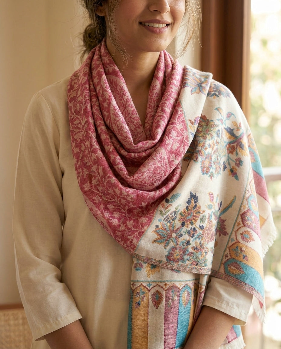 Ambi Motif - Soft Shawl with Intricate Floral Motifs in Jacquard Weave