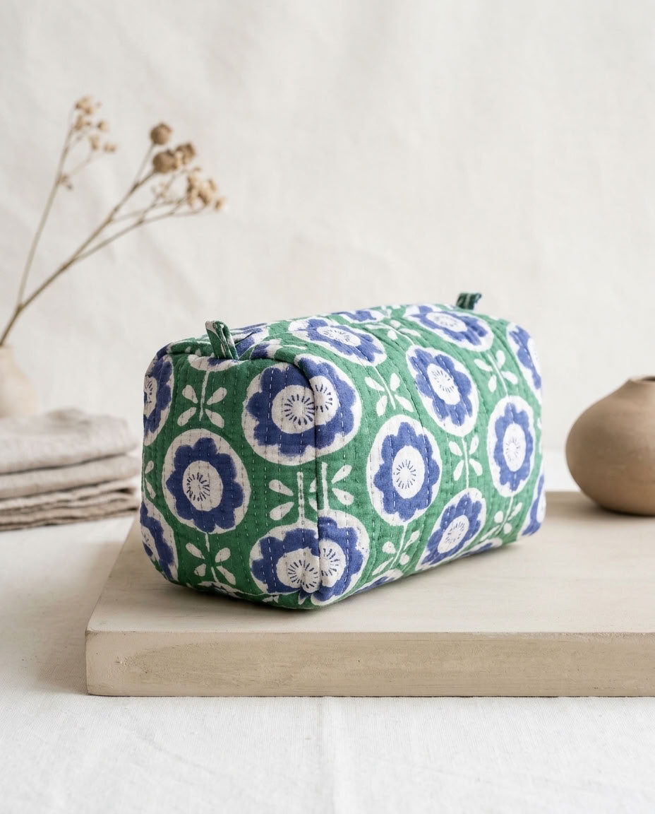 The Mélange - Hand-block Printed Quilted Makeup Bag | Cosmetic Pouch